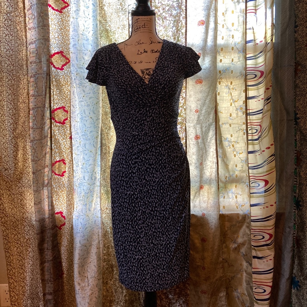 Navy Faux-Wrap Dress